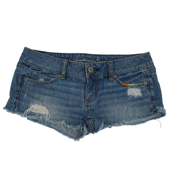 American Eagle Outfitters Womens 2 Cut Off Distressed Raw Blue Denim Jean Shorts - Picture 1 of 11